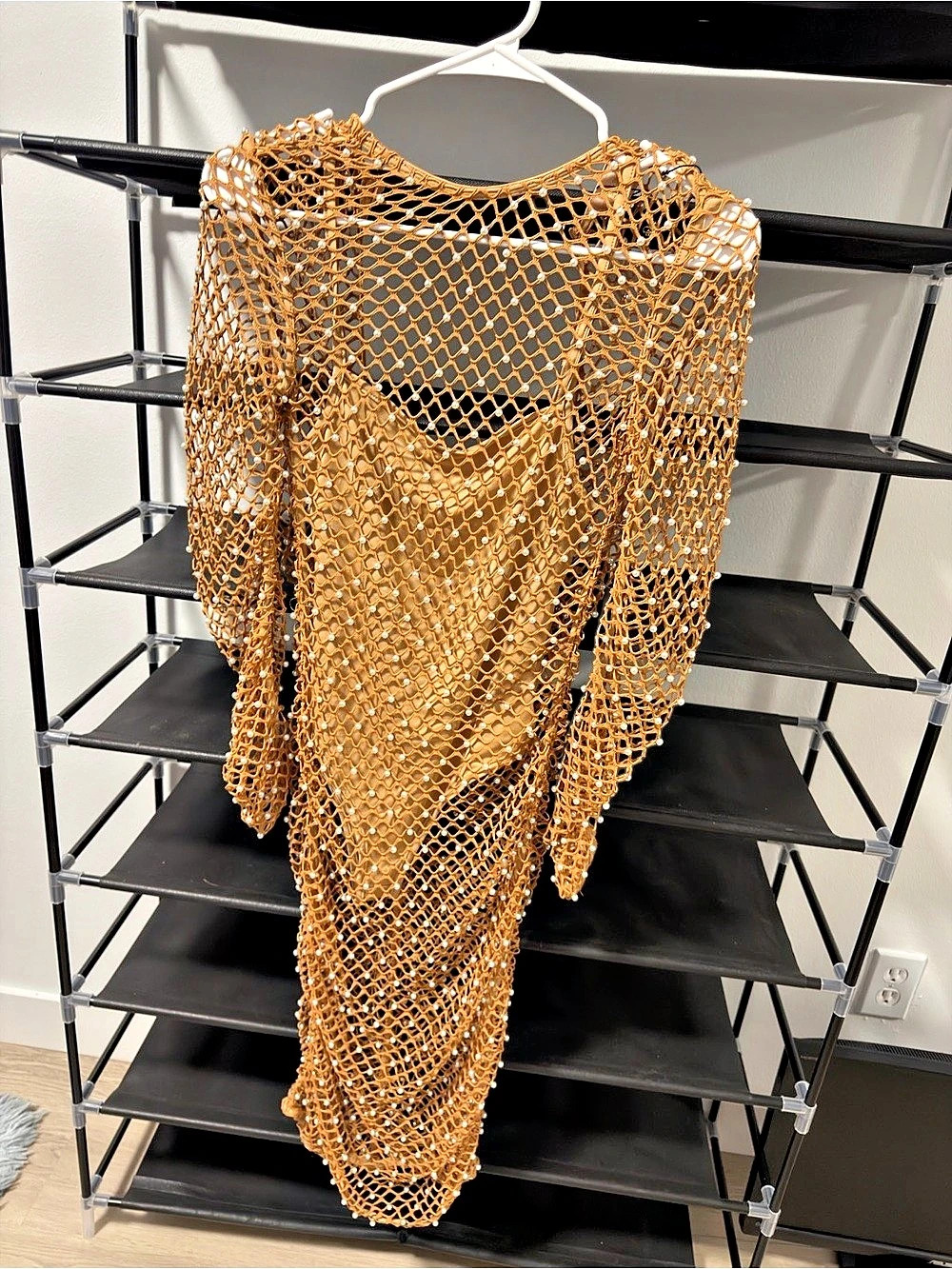 Gold Open-Knit Swim Cover-Up
